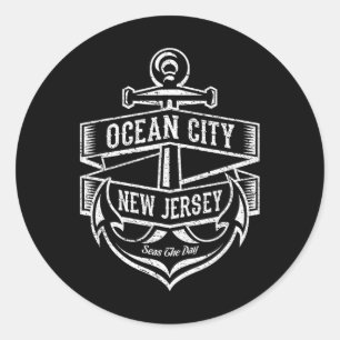 Ocean City New Jersey Nj Vintage Anker Design Gif Runder Aufkleber