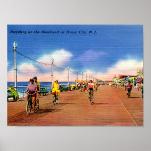 Ocean City NJ, Boardwalk Biking, Vintag Poster