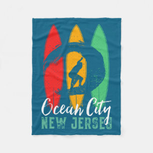 Ocean City Strand New Jersey Vintage Retro Surfen Fleecedecke