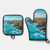 Ocean Cliffs: Wilde Küste Ofenhandschuh & Topflappen-Set (Vorderseite)
