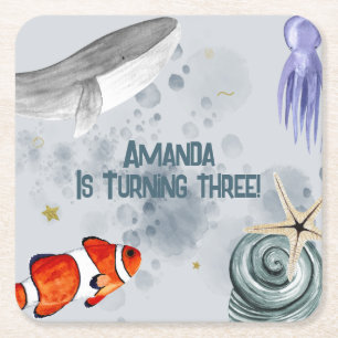 Ocean Creatures Kindergeburtstag Party Blue Rechteckiger Pappuntersetzer