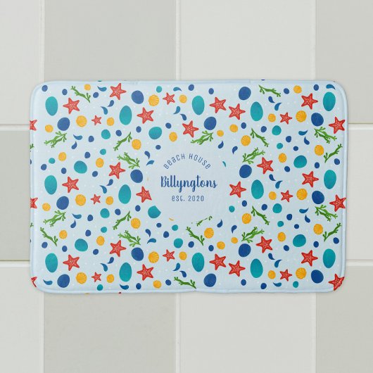 Ocean Custom Familienname Beach House Collage Badematte