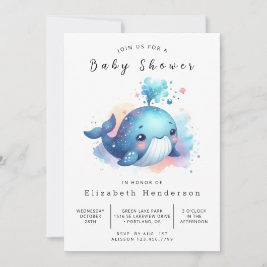 Ocean Custom Whale Baby Dusche Einladung (Vorderseite)