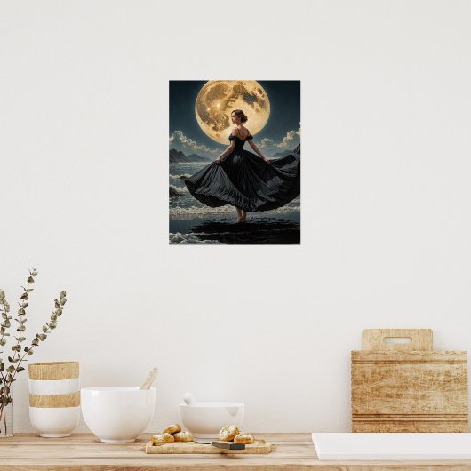 Ocean Dance Under the Moon Woman in Black Dress Poster (Küche)