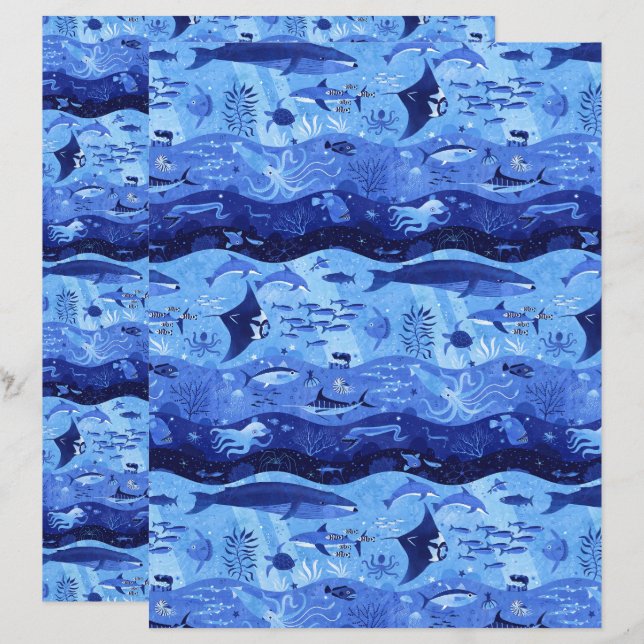 Ocean Depth Zones - Marine Animals Scrapbook Paper (Vorne/Hinten)