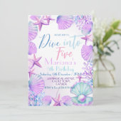 Ocean Dive in Five Girl Birthday Party Einladung (Stehend Vorderseite)