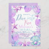 Ocean Dive in Five Girl Birthday Party Einladung (Vorne/Hinten)