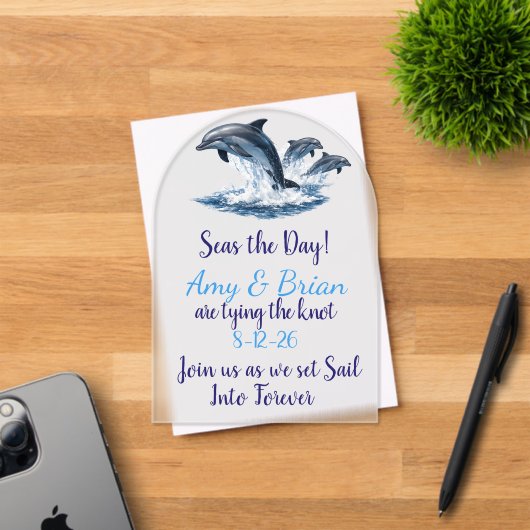 Ocean Dolphin Wedding Invite Seas the Day Acryleinladungen (Insitu (Einladungskarte))