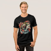 Ocean Dragon with Sakura and Waves Tri-Blend Shirt (Vorderseite voll)