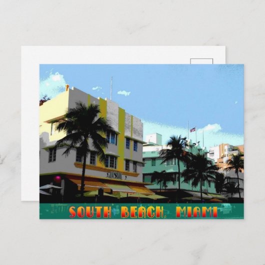 Ocean Drive Art Deco Poster Postkarte (Vorne/Hinten)