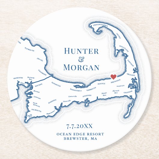 Ocean Edge Brewster MA Cape Cod Wedding Runder Pappuntersetzer (Vorderseite)