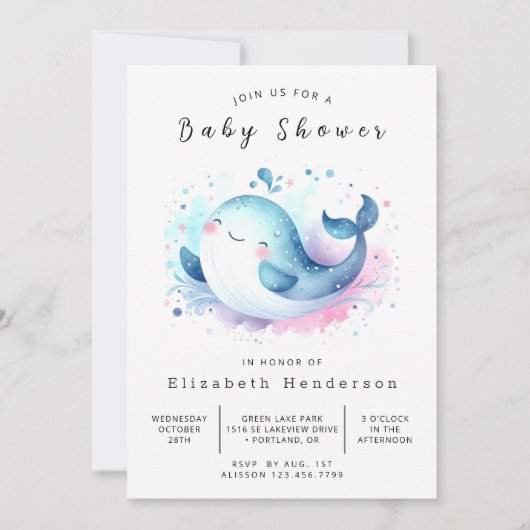 Ocean Editable Whale Baby Dusche Einladung (Vorderseite)