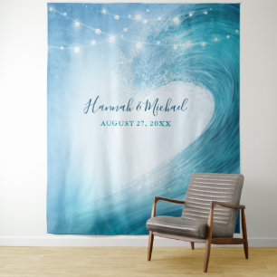 Ocean Elegant Beach Wedding Background Tapestes Wandteppich