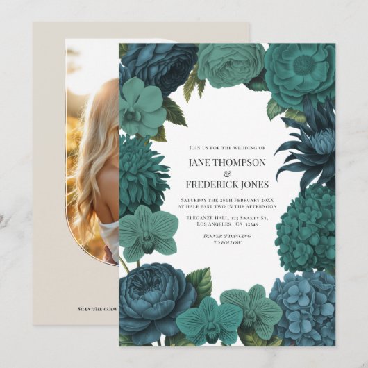 Ocean Emerald, Deep Lagoon & Tidepool Teal Wedding Einladung (Vorne/Hinten)