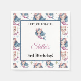 Ocean Fantasy Mermaid Cat Kids Party Serviette