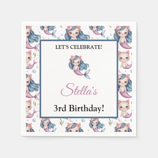 Ocean Fantasy Mermaid Cat Kids Party Serviette (Vorderseite)