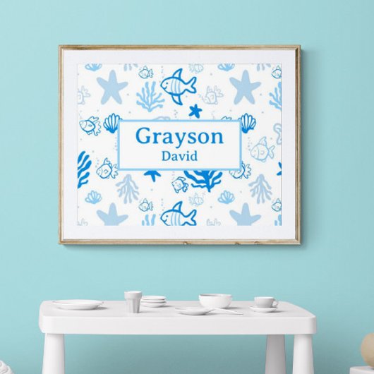 Ocean Fish Individuelle Name Kinderzimmer Boys Roo Poster