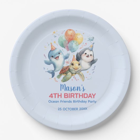 Ocean Friends Birthday Paper Plate Pappteller (Vorderseite)