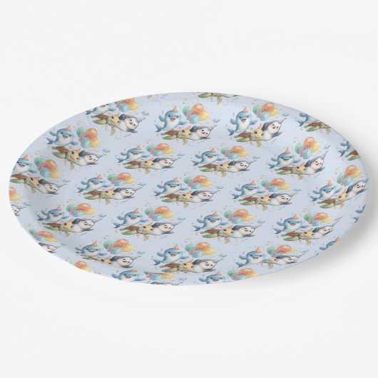 Ocean Friends Birthday Paper Plate Pappteller (Schrägansicht)