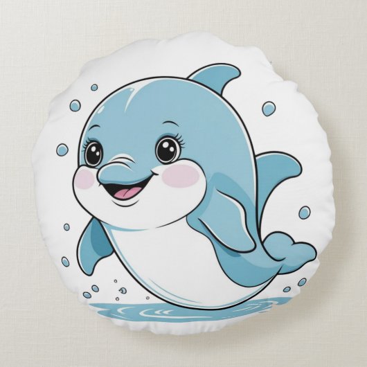 Ocean Friends Cute Sea Creatures Dolphin  Rundes Kissen (Rückseite)