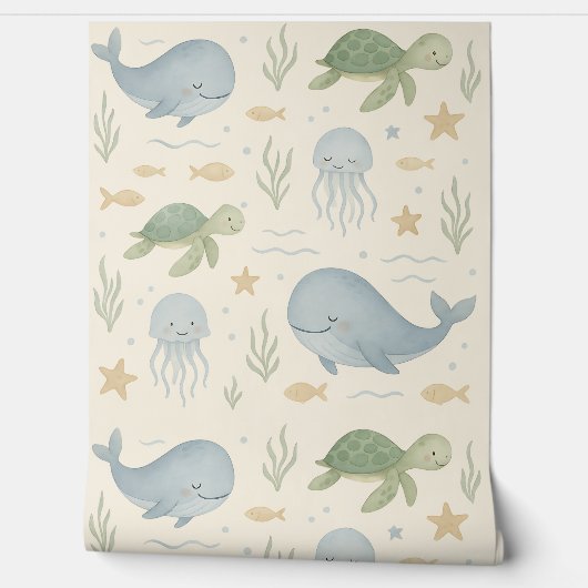 "Ocean Friends Kinderzimmer Wallpaper" - Wale, Tapete (Abrollen)