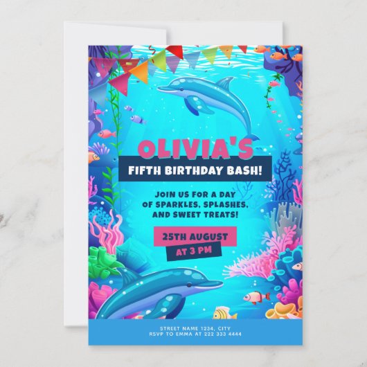Ocean Geburtstag, Sea Dolphin Party Einladung (Vorderseite)