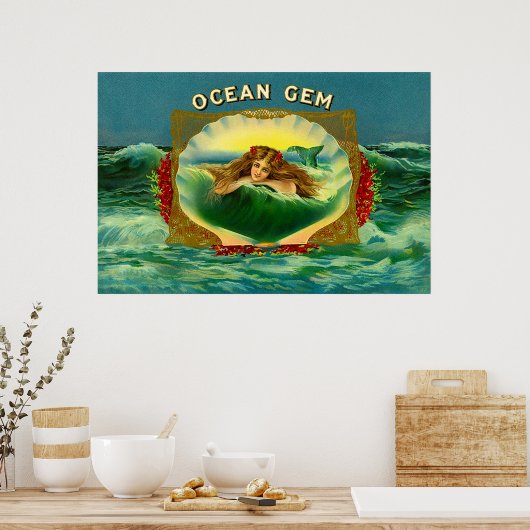 Ocean Gem mermaid Zigarrenlabel Poster (Küche)