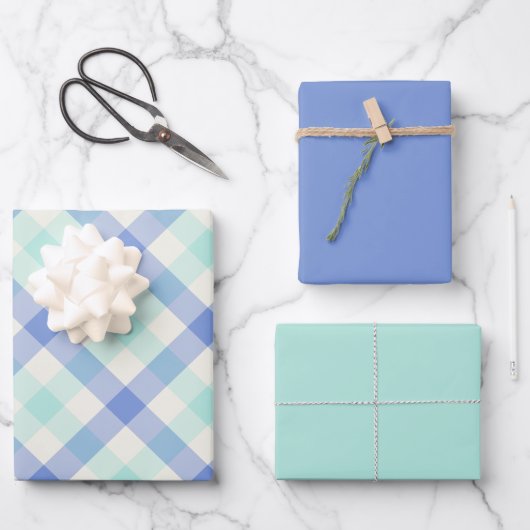 Ocean Gingham Geschenkpapier Set (Vorderseite)