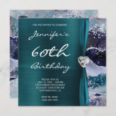 Ocean Glittery Agate Glam Aquamarin Foil 60. Gebur Einladung (Vorne/Hinten)