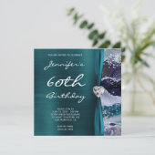 Ocean Glittery Agate Glam Aquamarin Foil 60. Gebur Einladung (Stehend Vorderseite)