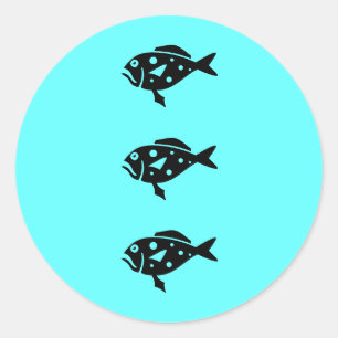 Ocean Glow_Black-on-Aqua Blue Grouper Runder Aufkleber