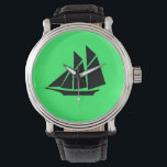 Ocean Glow_Black-on-Green Clipper Ship Armbanduhr<br><div class="desc">Zeig ihnen,  wer der große Skipper ist mit unserem Ocean Glow,  maritimen Icons,  schwarz-grün Clipper Schiff Handrist Armbanduhr. Wenn Sie kreativ sind,  können Sie die Größe,  Position,  Farbe und sogar die Anzahl der Clipper-Schiffe ändern,  zusammen mit der Hintergrundfarbe. Klicken Sie einfach auf "Anpassen" und gehen Sie los!</div>