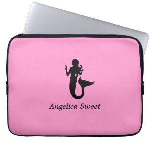 Ocean Glow_Black-on-Pink Mermaid_personalisiert Laptopschutzhülle