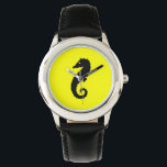 Ocean Glow_Black-on-Yellow-Seepferd Armbanduhr<br><div class="desc">Es ist an der Zeit,  sich mit unserem erstaunlichen Ocean Glow,  maritimen Icons,  der schwarz-gelben Armbanduhr zu satteln. Auch das süße kleine Design ist anpassbar. Sie können Größe,  Position,  Farbe,  sogar die Anzahl der Seepferde,  sowie die Hintergrundfarbe ändern. Klicken Sie einfach auf "Anpassen" und lass den Spaß zu beginnen!</div>