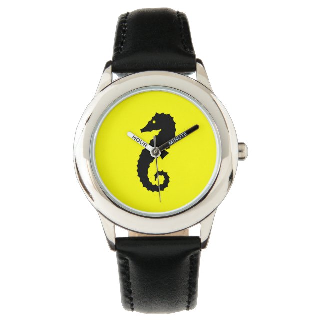 Ocean Glow_Black-on-Yellow-Seepferd Armbanduhr (Vorderseite)
