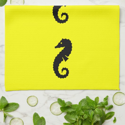 Ocean Glow_Black-on-Yellow-Seepferd Geschirrtuch (Gefaltet)