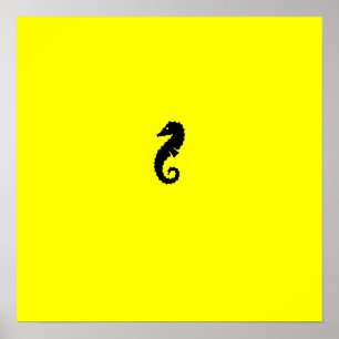 Ocean Glow_Black-on-Yellow-Seepferd Poster