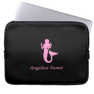 Ocean Glow_Pink-on-Black Mermaid_personalisiert Laptopschutzhülle
