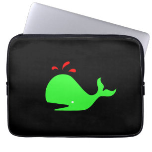 Ocean Glow_Spouty Whale Bright Green, Rot auf schw Laptopschutzhülle