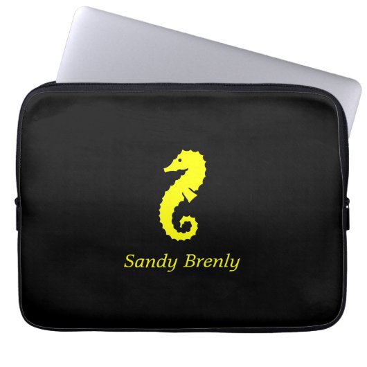 Ocean Glow_Yellow-on-Black Seepferd_personalisiert Laptopschutzhülle (Vorderseite)