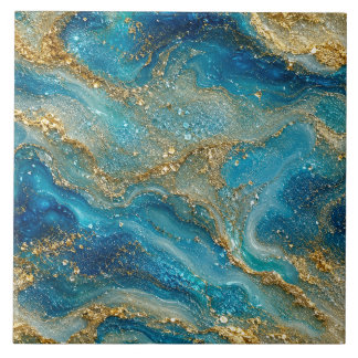 Ocean Gold Flow – Luxuriöses Blau Türkis Abstrakt Fliese
