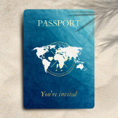 Ocean & Gold Passport Hochzeit in Urlaubsort Foto Folieneinladung