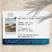 Ocean & Gold Passport Hochzeit in Urlaubsort Foto Folieneinladung