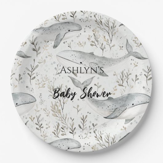 Ocean Gray Whales Baby Shower Pappteller (Vorderseite)
