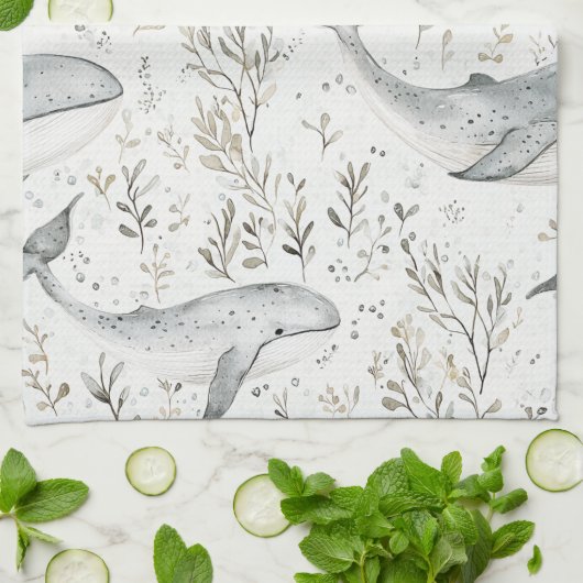 Ocean Gray Whales Geschirrtuch (Gefaltet)