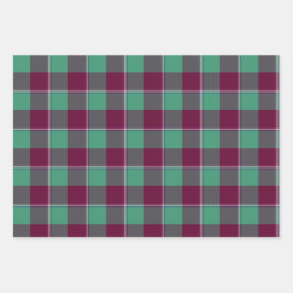 Ocean Green and Mulberry Wood Plaid Burgundy Geschenkpapier Set