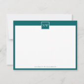 Ocean Green Monogram Single Broand Border Note Car Mitteilungskarte (Vorderseite)