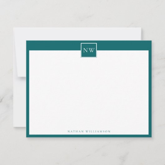 Ocean Green Monogram Single Broand Border Note Car Mitteilungskarte (Vorderseite)