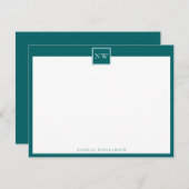 Ocean Green Monogram Single Broand Border Note Car Mitteilungskarte (Vorne/Hinten)