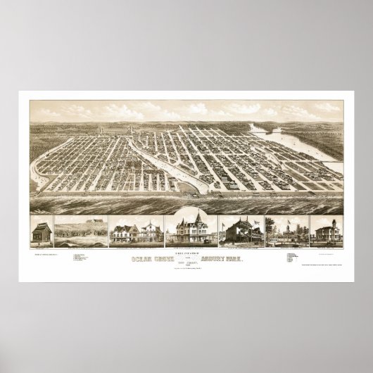 Ocean Grove & Asbury Park, NJ Panoramic Map - 1881 Poster (Vorne)